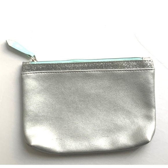 Ipsy MakeUp Accessories Tote Mini Bag Aqua Blue Silver Embellished Sparkly Logo - Picture 1 of 8